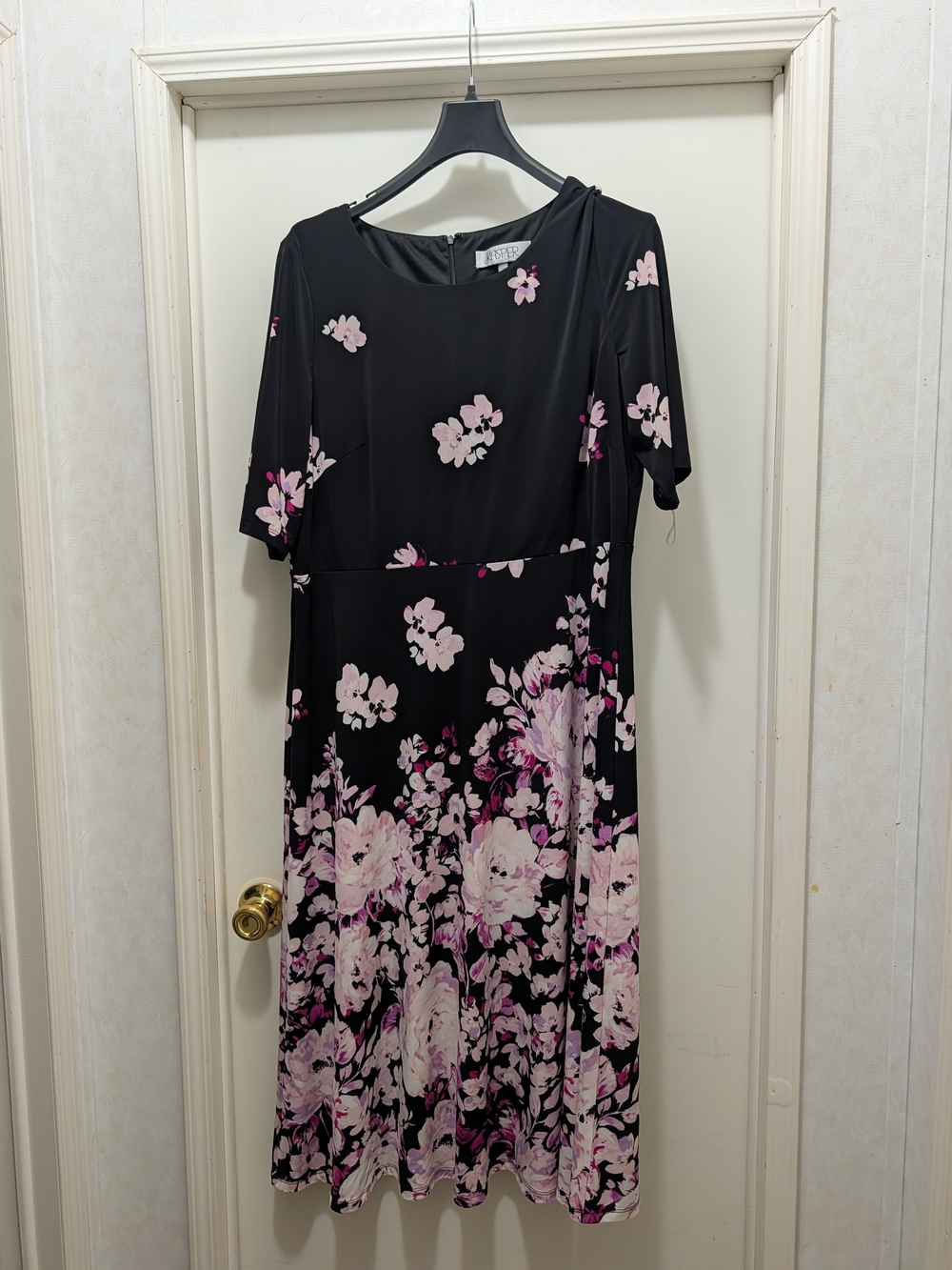 Kasper Black Midi Dress with Pink Floral Motif